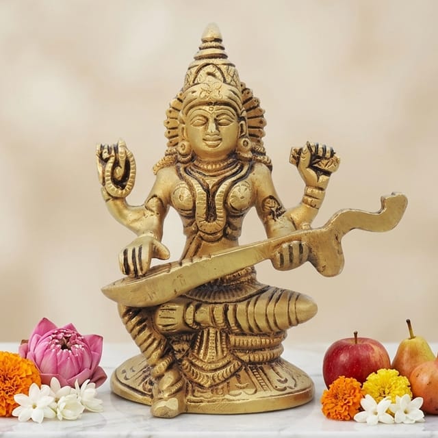 Brass Showpiece Saraswati Ji God Idol Statue  - 2.5*2*4.5 inch (BS1041 S)