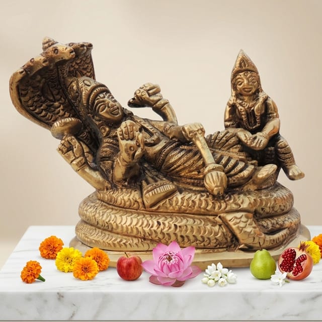 Brass Showpiece Vishnu Laxmi God Idol Statue - 4*2.5*3 Inch (BS1266 F)
