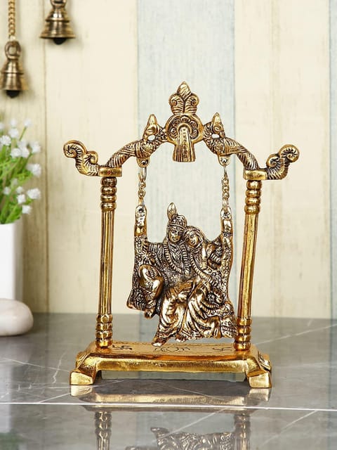 Showpiece Radha Krishna Statue With Jhula - 5.6*2.5*7.5 inch (AS282 G)