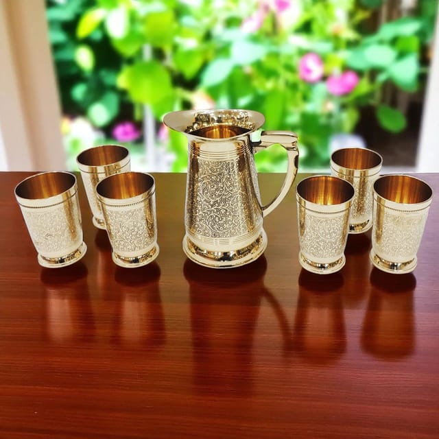 Brass Glass Lemon Set 1 Jug And 6 Glass (Z234 A)