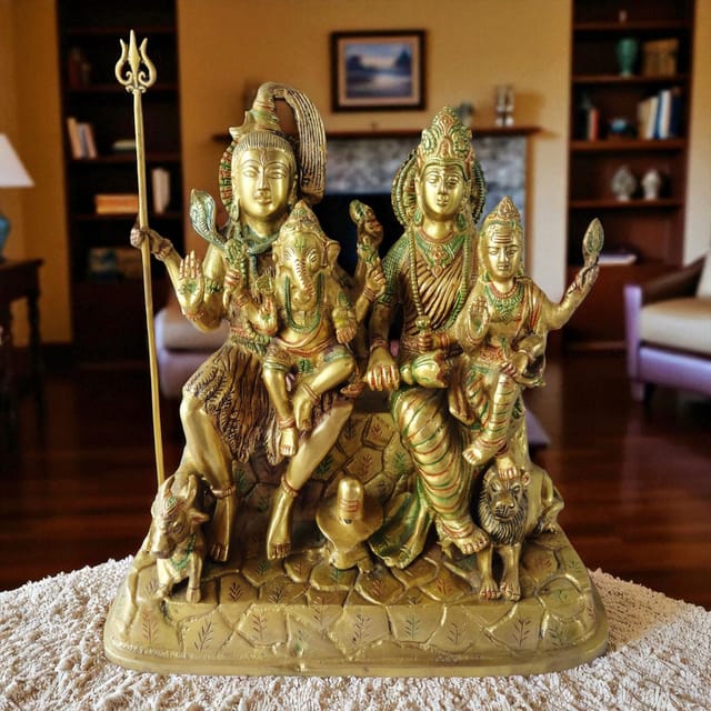 Brass Showpiece Shiv Parivaar On Hill Colour Idol Statue  - 12*6.5*12 inch (BS126)