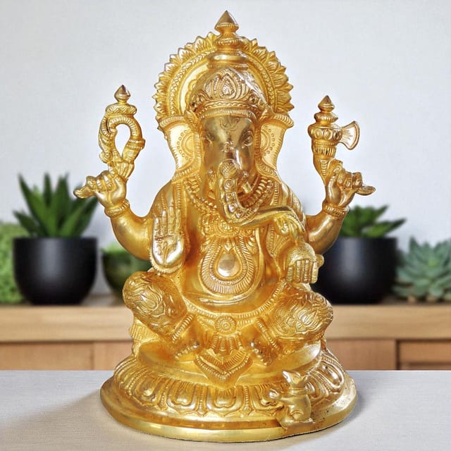 Brass Showpiece Ganesh Ji God Idol Statue - 5.5*4*7 inch (BS1025 G)