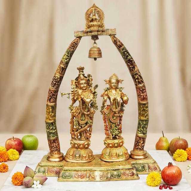 Brass Showpiece Radha Krishna Darbar Colour God Idol Statue  - 24.5*9.8*31.7 inch (BS301 B)