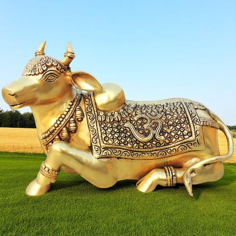Brass Showpiece Nandi God Idol Statue - 13*6*8 Inch (BS1382 A)