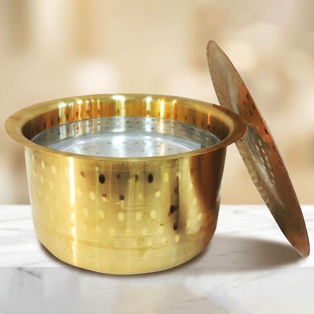 Brass Kitchen Purpose Bhagona With Lid, Capacity : 8 Liter - 12*12*6.7 Inch (Z637 I)