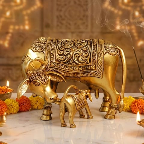 Brass Showpiece Cow With Calf God Idol Statue - 5.5*3.5*4.5 Inch (BS1771 E)