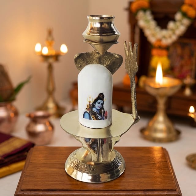 Brass Shiv Ling white Stone No. 2 - 3.4*2.3*4.3 inch (Z462 C)