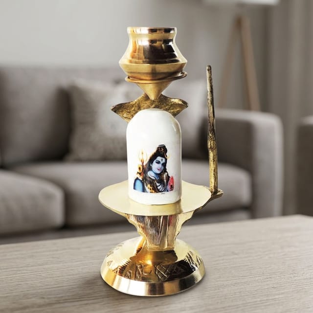 Brass Shiv Ling white Stone No. 1 - 3*2*4 inch (Z462 B)