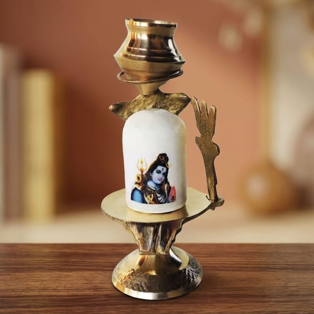 Brass Shiv Ling white Stone No. 0 - 2.8*1.8*3.8 inch (Z462 A)