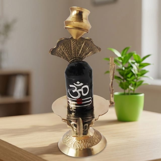 Brass Shiv Ling Black Stone No. 3 - 3.6*2.5*5.5 inch (Z396 D)