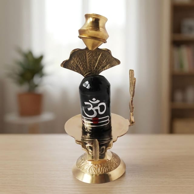Brass Shiv Ling Black Stone No. 4 - 4*2.5*6.2 inch (Z396 E)