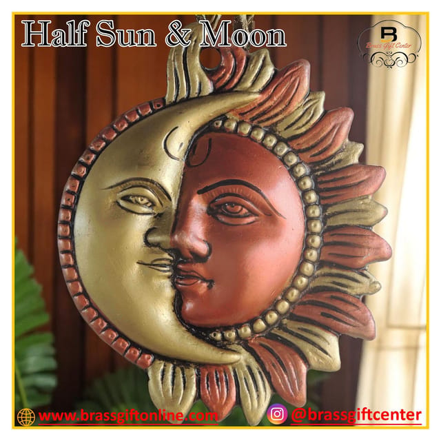 Aluminium Wall Hanging Half Surya (Sun) and chandrama (Moon) face - 5.3 inch (AS209 A)
