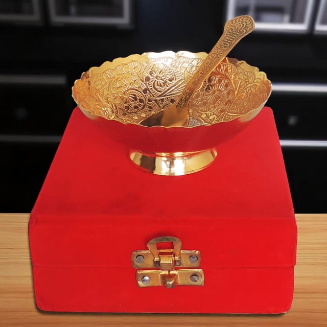 Brass Decorative Bowl With Velvet Box  - 4*4*2 inch (B285 A)