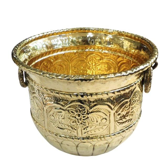 Brass Planter Pot Gamala Chatai Diameter 11 Inch (F615 B) - 11*11*9 inch (F615 B)