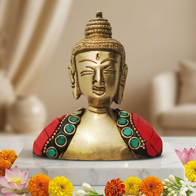 Brass Showpiece Buddha face Statue  - 3*1*3.5 inch (BS840 B)