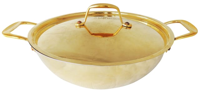 Brass Kadai With Cover No. 2, 14.5 - 14.5*11.1*5.4 inch (Z473 B)