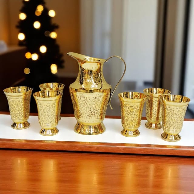 Brass Glass Lemon Set 1 Jug And 6 Glass (Z234 C)