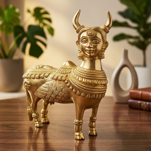 Brass Showpiece Kamdhenu Cow Statue - 4.8*2.5*8 inch (BS019)