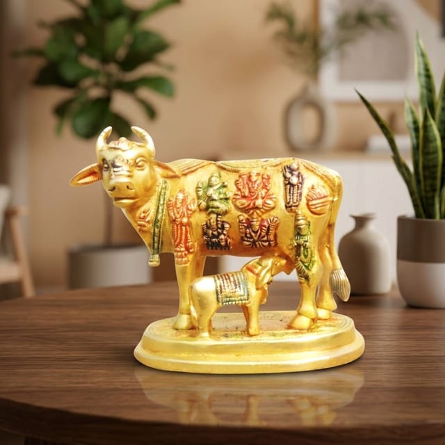 Brass Showpiece Cow With Calf Statue - 6*4*5.5 inch (BS984 A)