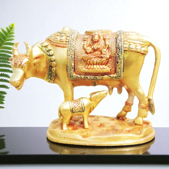 Brass Showpiece Cow With Calf Statue - 6.6*3.2*4 inch (BS1012 A)