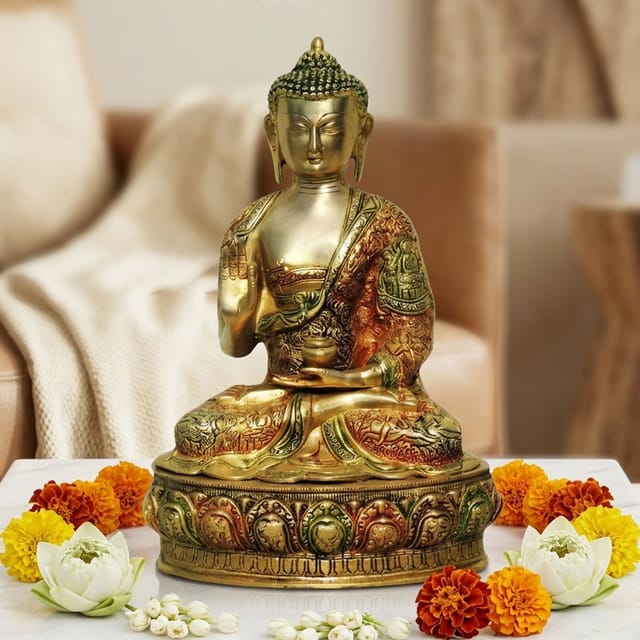Brass Showpiece Buddha Big Statue  - 9*7.5*14 inch (BS660 C)
