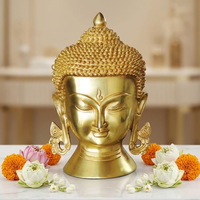 Brass Showpiece Buddha Head Big Statue  - 6*3.4*8.5 inch (BS1029 D)
