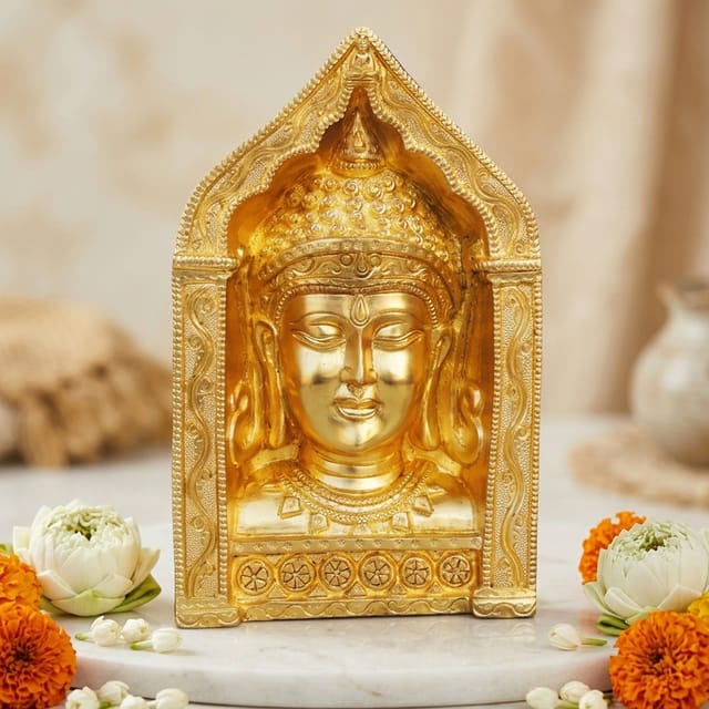 Brass Showpiece Buddha face with frame Statue  - 6*2.5*9.3 inch (BS025)