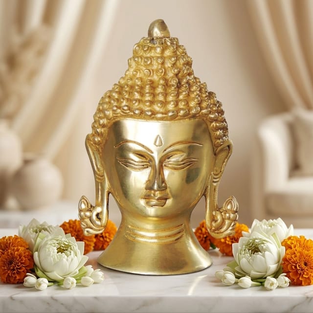 Brass Showpiece Buddha Head Statue  - 4*2.5*5.8 inch (BS1029 B)