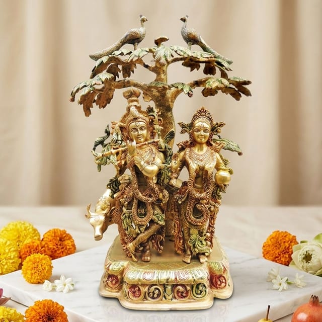 Brass Showpiece Tree Radha Krishna colour God Idol Statue  - 17.5*10*24 inch (BS500)
