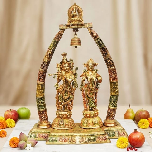 Brass Showpiece Radha Krishna Darbar Colour God Idol Statue  - 24.5*9.8*31.7 inch (BS301 B)