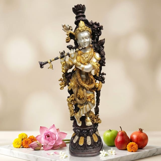 Brass Showpiece Krishna God Idol Statue  - 9*6*29 inch (BS075 K)