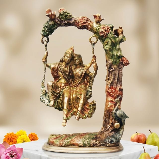 Brass Showpiece Radha Krishna Jhula colour God Idol Statue  - 13.5*7.5*21 inch (BS474)
