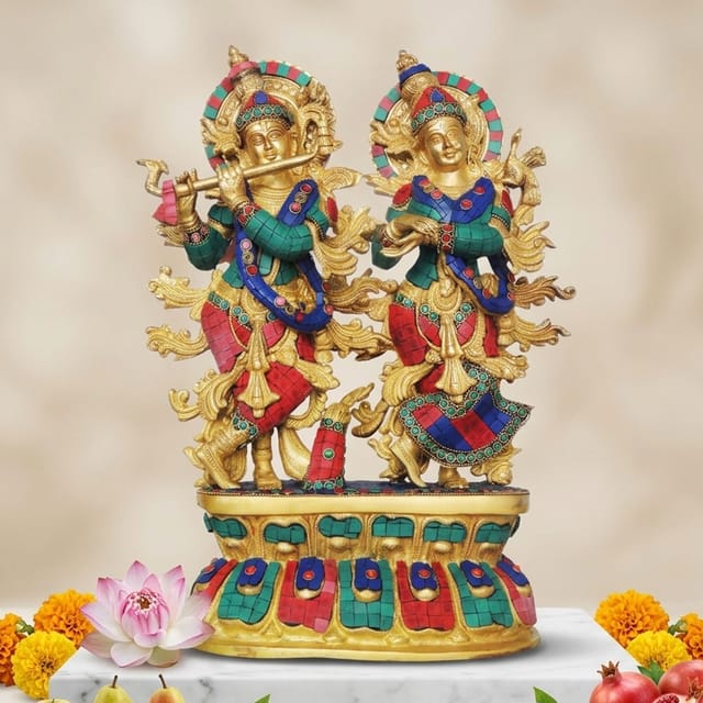 Brass Showpiece Radha krishna Big with base God Idol Statue  - 14*5.6*17 inch (BS961 B)