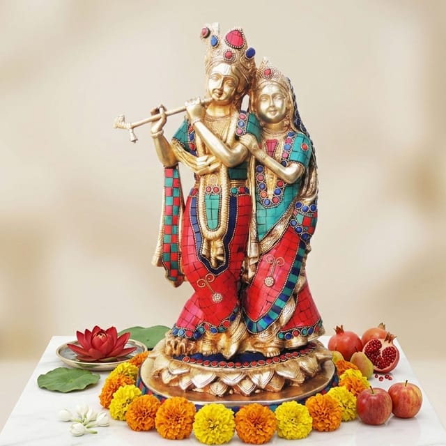 Brass Showpiece Radha Krishna God Idol Statue  - 8.4*6.3*14.5 inch (BS399 N)