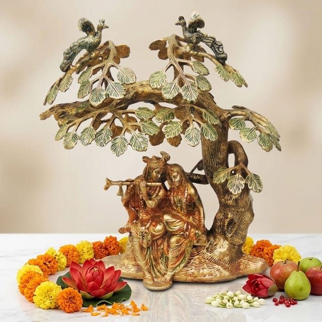 Brass Showpiece Tree Radha Krishna colour God Idol Statue  - 14*9.5*14 inch (BS482)