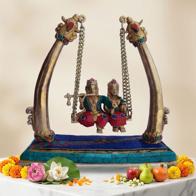 Brass Showpiece Radha Krishna Jhula StoneGod Idol Statue  - 10*4*11 inch (BS178)