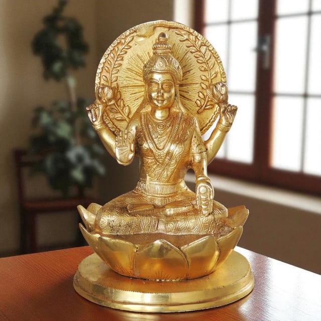 Brass Showpiece Laxmi Ji God Idol Statue - 6*6*8.5 inch (BS1034 L)