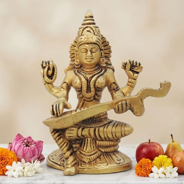 Brass Showpiece Saraswati Ji God Idol Statue  - 2.5*2*4.5 inch (BS1041 S)