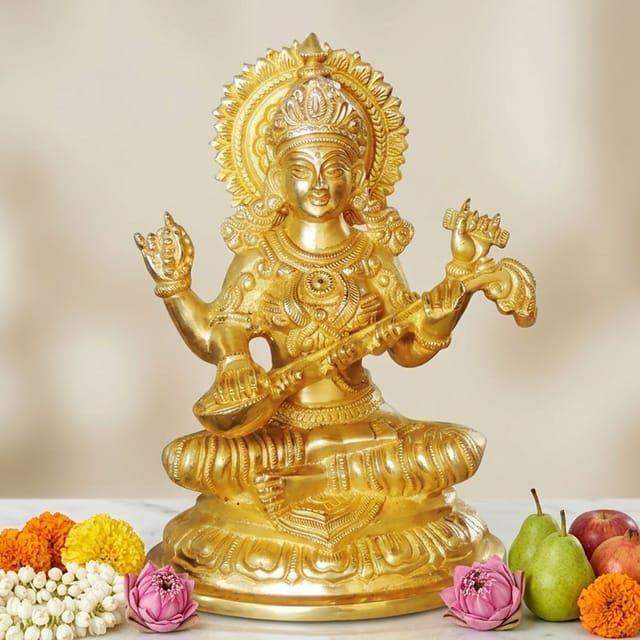 Brass Showpiece Saraswati Ji God Idol Statue  - 5*4*8 inch (BS1025 S)