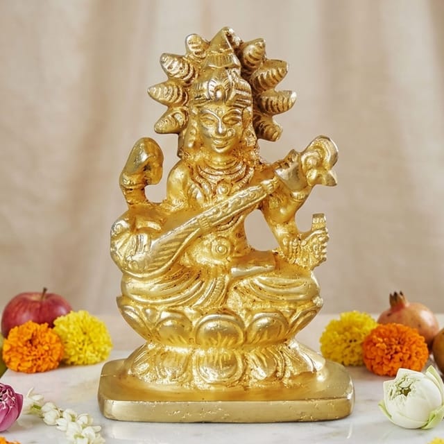 Brass Showpiece Saraswati Ji God Idol Statue  - 2*1*3 inch (BS1053 C)