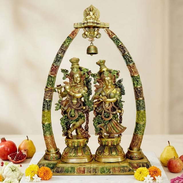 Brass Showpiece Radha Krishna Darbar Colour God Idol Statue  - 29*8*45 inch (BS301)