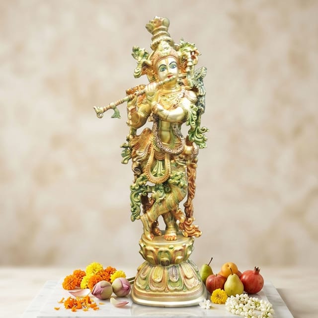 Brass Showpiece Krishna God Idol Statue  - 9*6*29 inch (BS073 K)