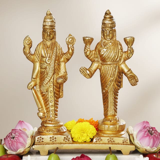 Brass Showpiece Vishnu Laxmi God Idol Statue  - 3*1.5*4 inch (BS1054 C)