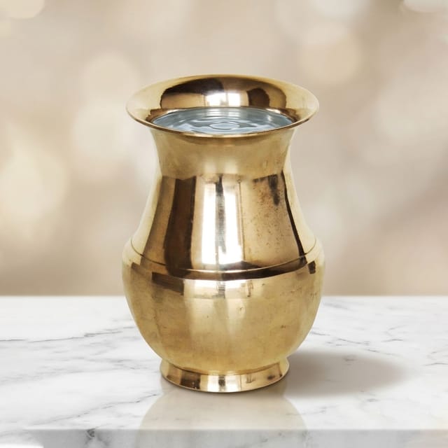 Pure Brass Lota Amkhora No. 6 - 4.2*4.2*5.6 inch, 700 ML (Z505 F)