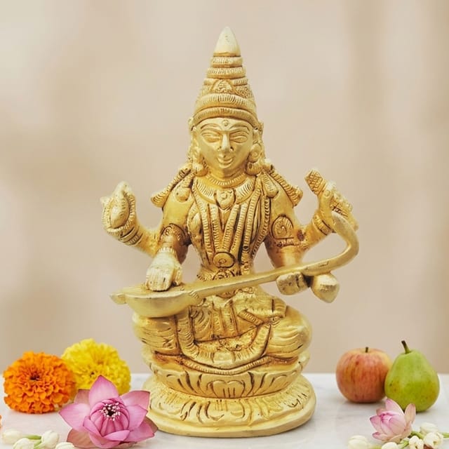 Brass Showpiece Saraswati Ji Statue - 2.5*1.5*3.6 inch (BS1261 A)