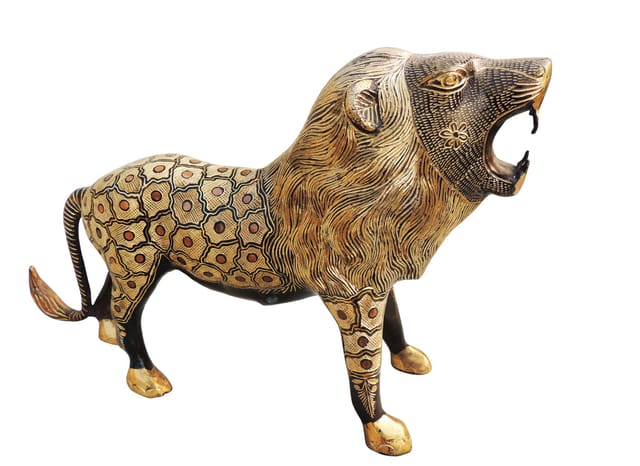 Brass Showpiece Lion Statue - 19*5.2*12 Inch (AN127)