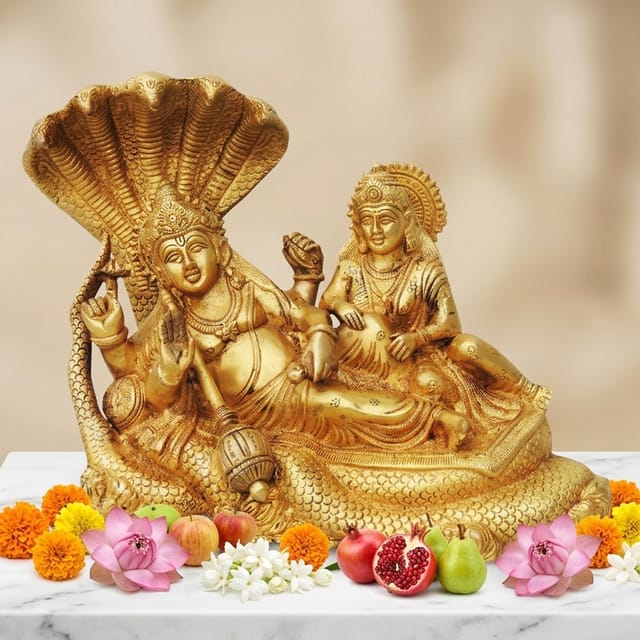 Brass Showpiece Vishnu & Laxmi Ji Statue - 11*5*10 Inch (BS842 E)