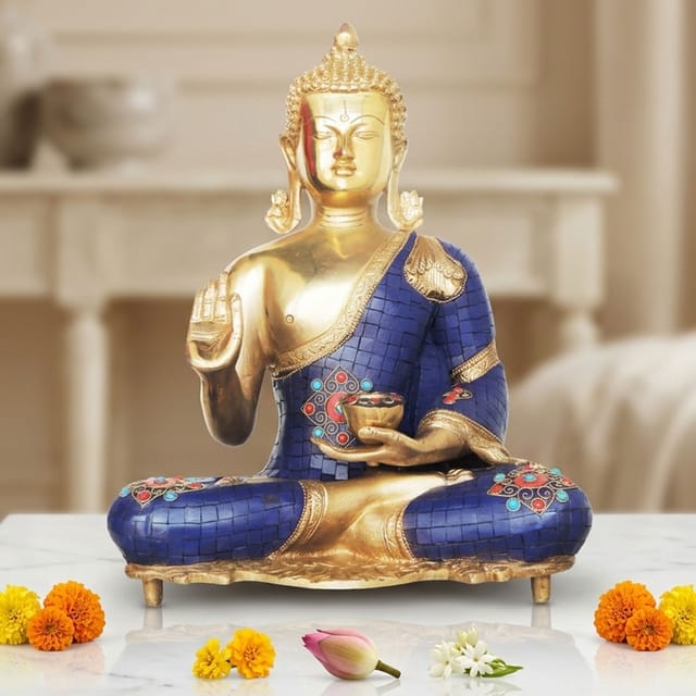 Brass Showpiece Buddha With Lota - 11.2*8*15.3 Inch (BS988 A)
