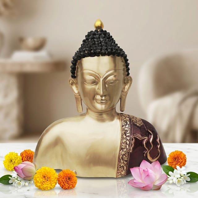 Brass Showpiece Buddha Head and Chest Statue - 16.5*6*18 Inch (BS789 E)