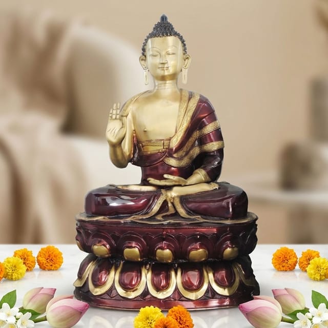 Brass Showpiece Budha Statue With Antique Finish - 24.5*18*37 Inch (BS867 A)
